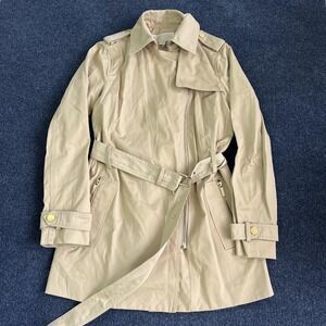 Michael Michael Kors Coat Womens Small Beige Trench Belted Zip Pockets Collared